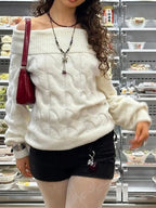 Women's Sweater Off-Shoulder Cable Knit Long Sleeve Pullover 8babebdc1b0947118b5a7faff4816512-Max-Origin Trendsi