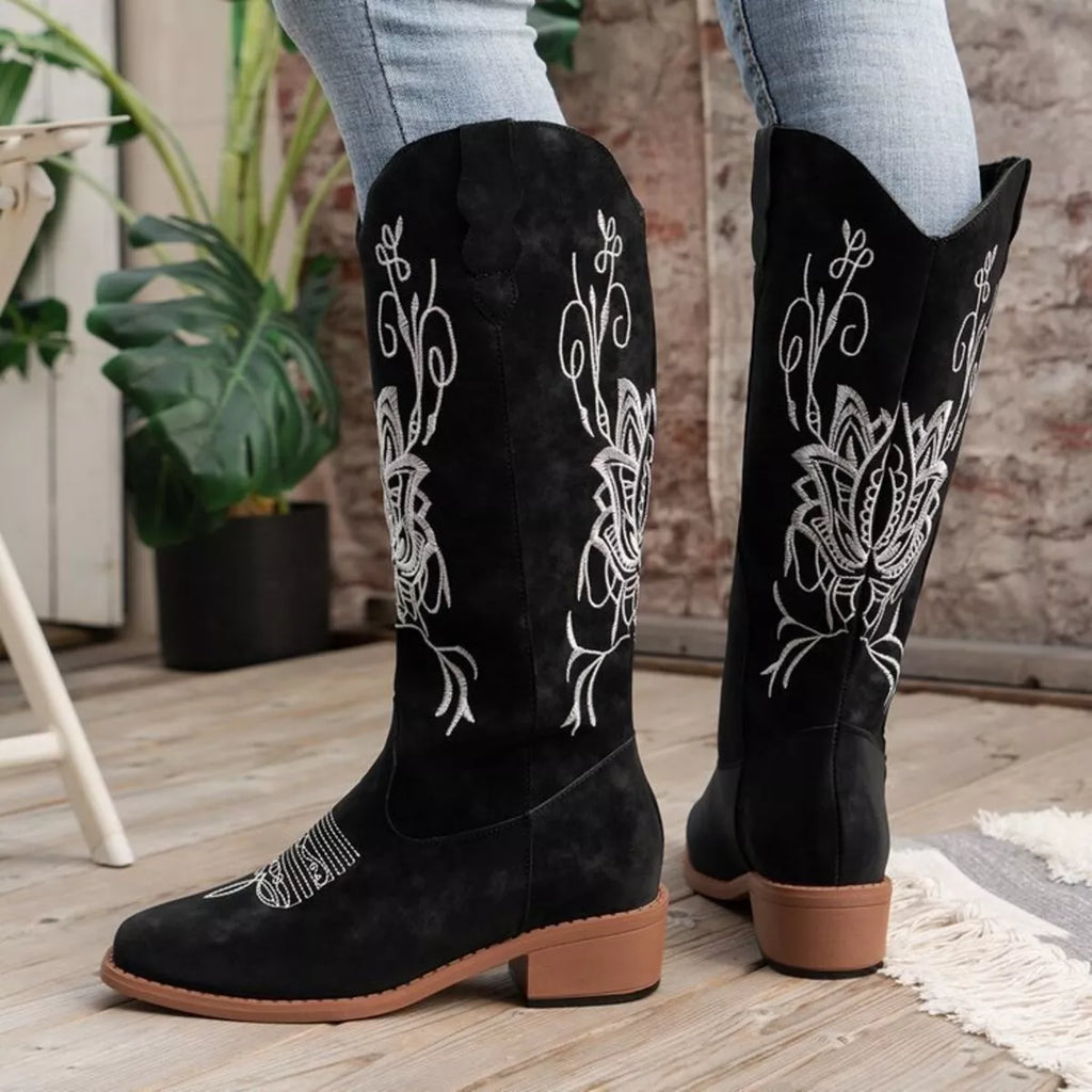Women's Boots Western Embroidered Block Mid Heels Shoes 8bb604b2f6ce460b826d701384b6c308-Max-Origin Trendsi