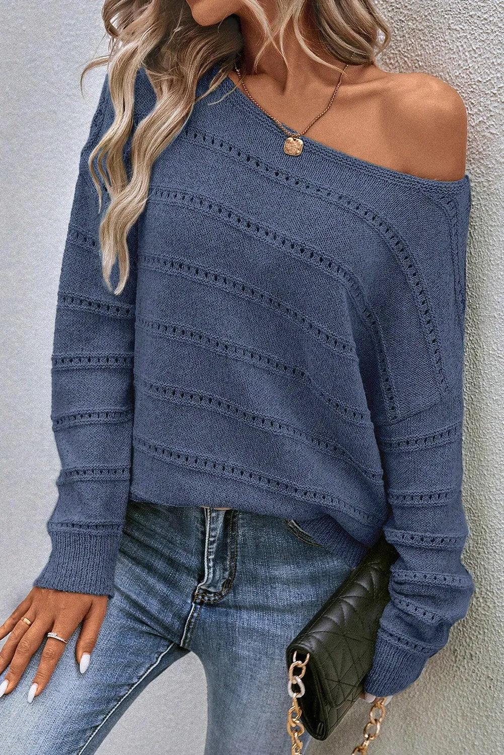 Sweater Boat Neck Dropped Shoulder Long Sleeve Knitwear 8bb94f07-8caf-4351-b67e-ce8b7f1c75c2-Max Trendsi