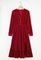Black Velvet Midi Dress Ruffle Hem Slit V-Neck Buttoned Long Sleeve Dresses 8bcc1fd7-3f7b-4d0f-944c-f293a5340b3d-Max Trendsi