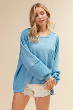 BiBi Women's Sweatshirt Oversized Pocket Front Blue Long Sleeve Top 8bed52e3771649efa1cd3ebf12f7c9bc-Max-Origin Trendsi