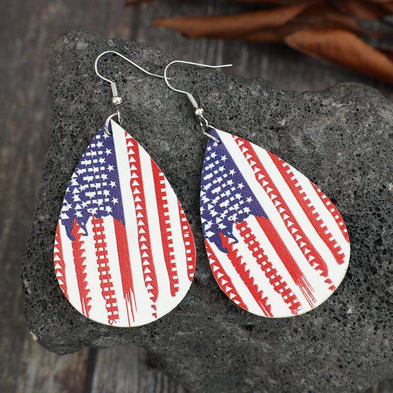Earrings US Flag PU Leather Teardrop Shape Drop Earrings Deep Red One Size 8c0b44e2-280d-466b-bc9c-92de9e2b19bd-Max Trendsi