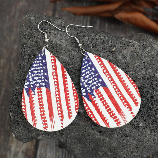 Earrings US Flag PU Leather Teardrop Shape Drop Earrings