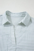Mini Shirt Dress Striped Johnny Collar Long Sleeve Cotton Pocket Dresses 8c156682-a48c-47bb-a865-ae3ba2d5a8f8-Max Trendsi