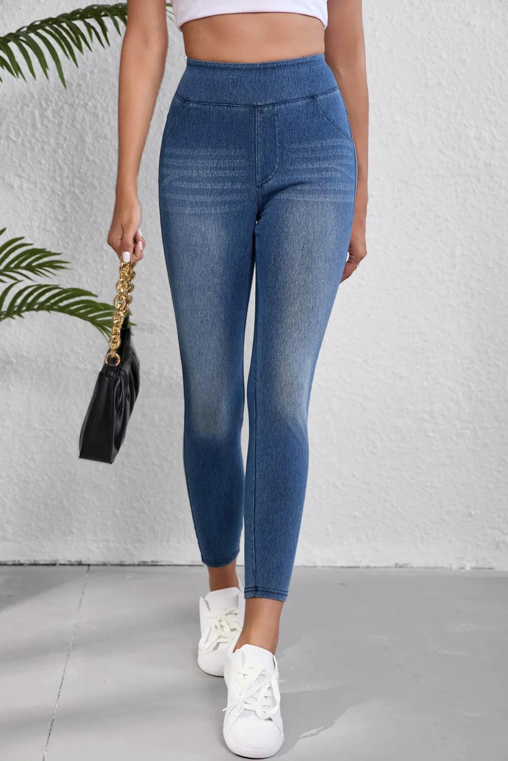 Skinny Jeans High Waist Slimming Blue Denim Pocketed Leggings Medium 8c2b5372-6b26-454d-b712-32ec953a5b93-Max Trendsi