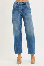 RISEN Womens Barrel Jeans 4 Way Stretch Mid Rise with Patch Pocket 8c2f6311288c4c529bef0d11e6be37ec-Max-Origin Trendsi