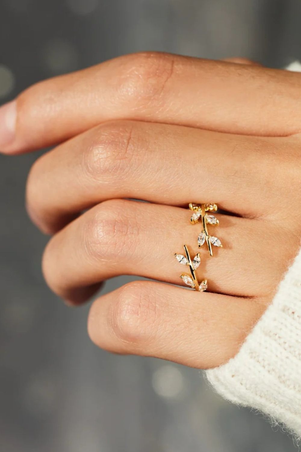 Zircon Leaf Open Ring 18K gold-plated Adjustable 925 Sterling Silver Jewelry 8c36cf2e-18a1-4cb0-a122-f24981d2f6d1-Max Trendsi