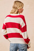 BiBi Christmas Women's Sweater Ivory Red Stripe Merry Lettering Oversized 8c43f21013ed4261995e123f4038619e-Max-Origin Trendsi