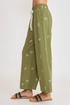 Umgee Linen Blend Pants Bow Embroidered Yellow Green Drawstring Wide Leg 8c48a2dc-e2ba-431d-9876-2e370de5e8c5-Max Trendsi