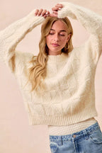 BiBi Womens Sweater Checker Ivory Board Drop Shoulder Knit Pullover 8c4a3a71f2f64041a3c97fd2798677d5-Max-Origin Trendsi