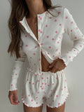 Floral Print Ribbed Knit Top and Shorts Lounge Set