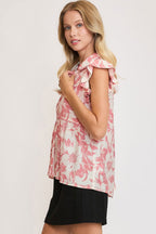 Umgee Babydoll Blouse Botanical Floral Print Top Ruffle Short Sleeve 8c53221a-7293-4682-b38f-f7074d9d04c5-Max Trendsi