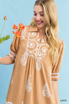 Umgee Babydoll Dress Latte Brown Paisley Mandala Print Short Sleeve Smocked 8c5c465b-1b2c-4e5b-95bd-855781aeaf8e-Max-Origin Trendsi