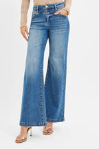 RISEN Wide Leg Jeans Womens High Rise with Front Yoke and Heart Back Pocket 8c65ca67124447a6958fb3f510c01d28-Max-Origin Trendsi