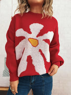 Women's Sweater Flower Dropped Shoulder Knit Long Sleeve Pullover 8c6c6c3cc51f49448a0496eb782af69e-Max-Origin Trendsi