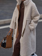 Sherpa Fur Coat Women Plus Size Drawstring Waist Zip Up Turtleneck Outwear Beige 8c7a79e1-c6e2-4cc8-bb92-14303187526f-Max Trendsi