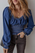 Denim Top Smocked Long Sleeve Elastic Waist Medium 8c7c839e-b029-4f7b-b8d6-15f7c3c53ef6-Max Trendsi