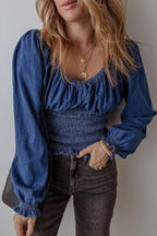 Denim Top Smocked Long Sleeve Elastic Waist Medium 8c7c839e-b029-4f7b-b8d6-15f7c3c53ef6-Max Trendsi