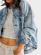 Denim Jacket Women's Blue Classic Long Sleeve Oversized Pocketed Outwear 8c7dc36b-9f0a-44ce-9bb1-229ab0888042-Min Trendsi