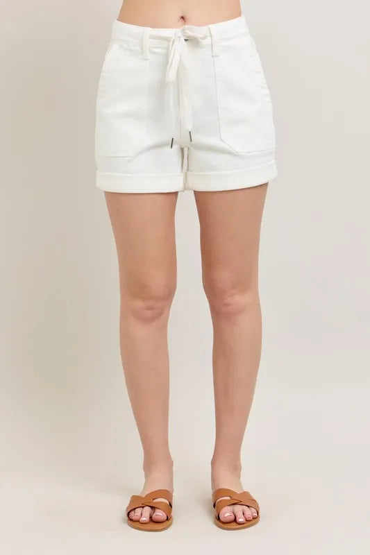 Judy Blue White Denim Shorts High Waist Cuff Pocketed 8c7df77db25247bcb71f51f1766494fc-Max-Origin Trendsi