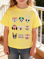 Children's Short Sleeve T-Shirt with Animal Face Graphics