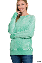 Zenana Sweatshirt Green Halo Snow Washed French Terry Round Neck Top 8c8fc200bf454a3e9be5b336fd69c807-Max-Origin Trendsi