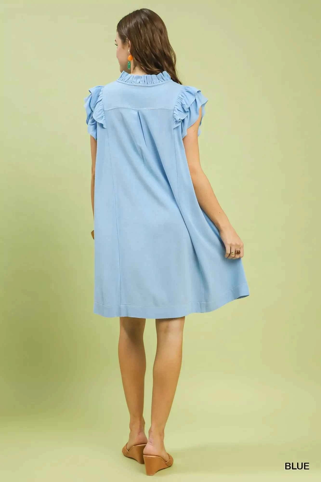 Umgee Linen Flutter Sleeve Shift Dress with Pockets