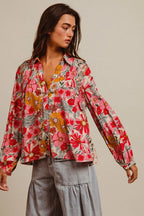 BiBi Women's Shirt Rose Floral Printed Smocked Long Sleeve Top 8ca1aea9421243b8a7fd604d4b0e81fd-Max-Origin Trendsi