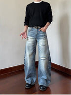 Men's Full-Length Distressed Wide Leg Jeans, Plus Sizes Available