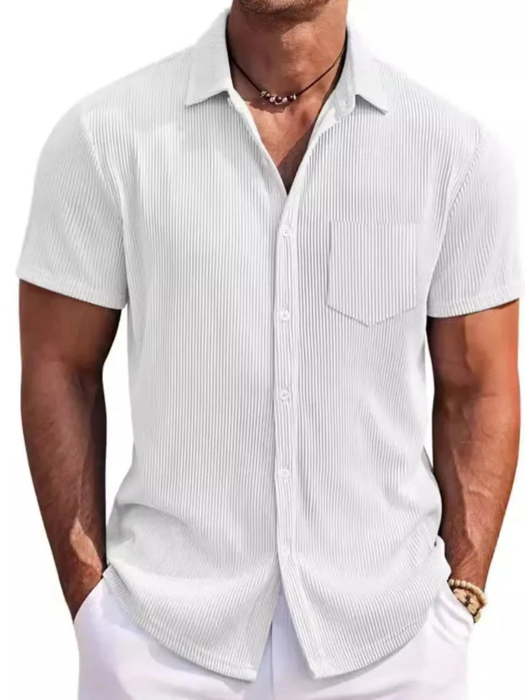 Men's Corduroy Shirt Textured Buttoned Short Sleeve Ribbed Oversized Top S-4XL White 8cb130c1-a290-4833-8301-9a4d18f45366-Max-Origin Trendsi