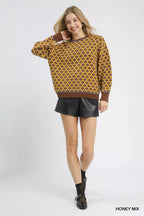 Umgee Womens Sweater Abstract Print Honey Mix Crew Neck Knit Pullover 8cc152fc-cf35-44b7-88bf-737b307185b3-Max-Origin Trendsi