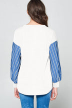 Super Lady Women Blouse French Terry Striped Patch Long Sleeve Top 8cc1e2d4-3d57-4adb-a8cc-975a6481a771-Max Trendsi