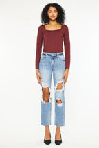 Kancan Boyfriend Jeans Women's High Rise Distressed Cotton Denim Pants 8cc822e9d9a34372bd99850b3b13bfb6-Max-Origin Trendsi