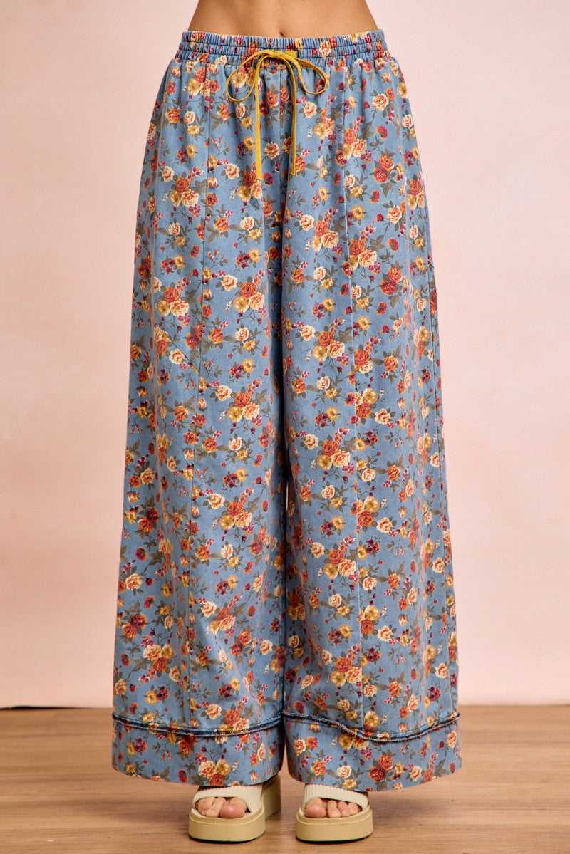 BiBi Floral Printed Drawstring Wide Pants