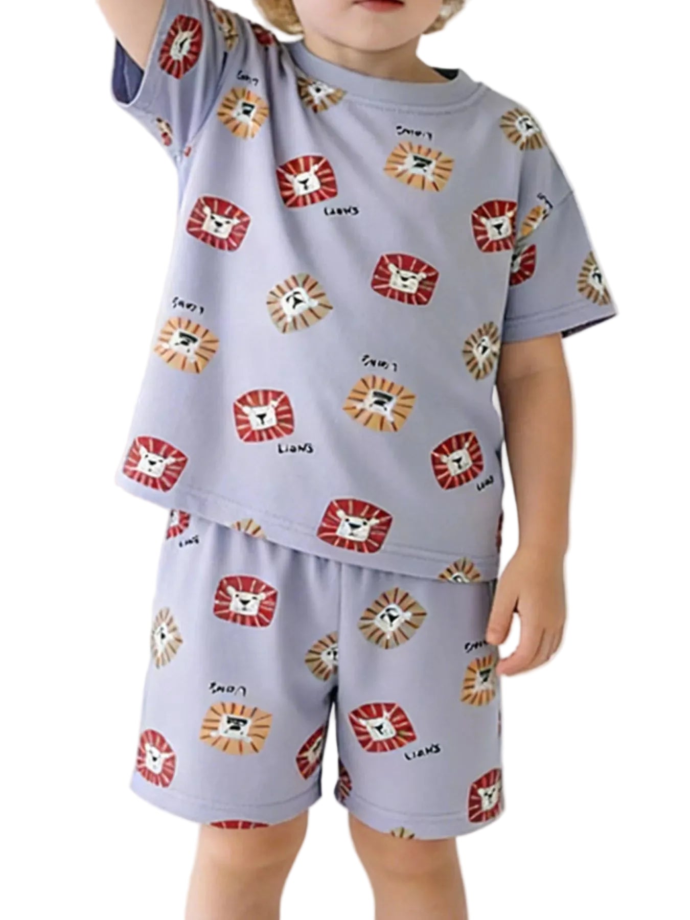 Children's Lion Print Short Sleeve Tee and Shorts Set