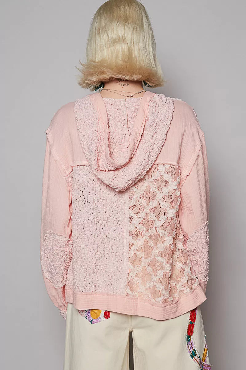 POL Womens Hooded Jacket Pink Exposed Seam with Floral Lace Detail 8cd2cd14-7c7b-43e2-a8ad-e283af91e2ca-Max-Origin Trendsi