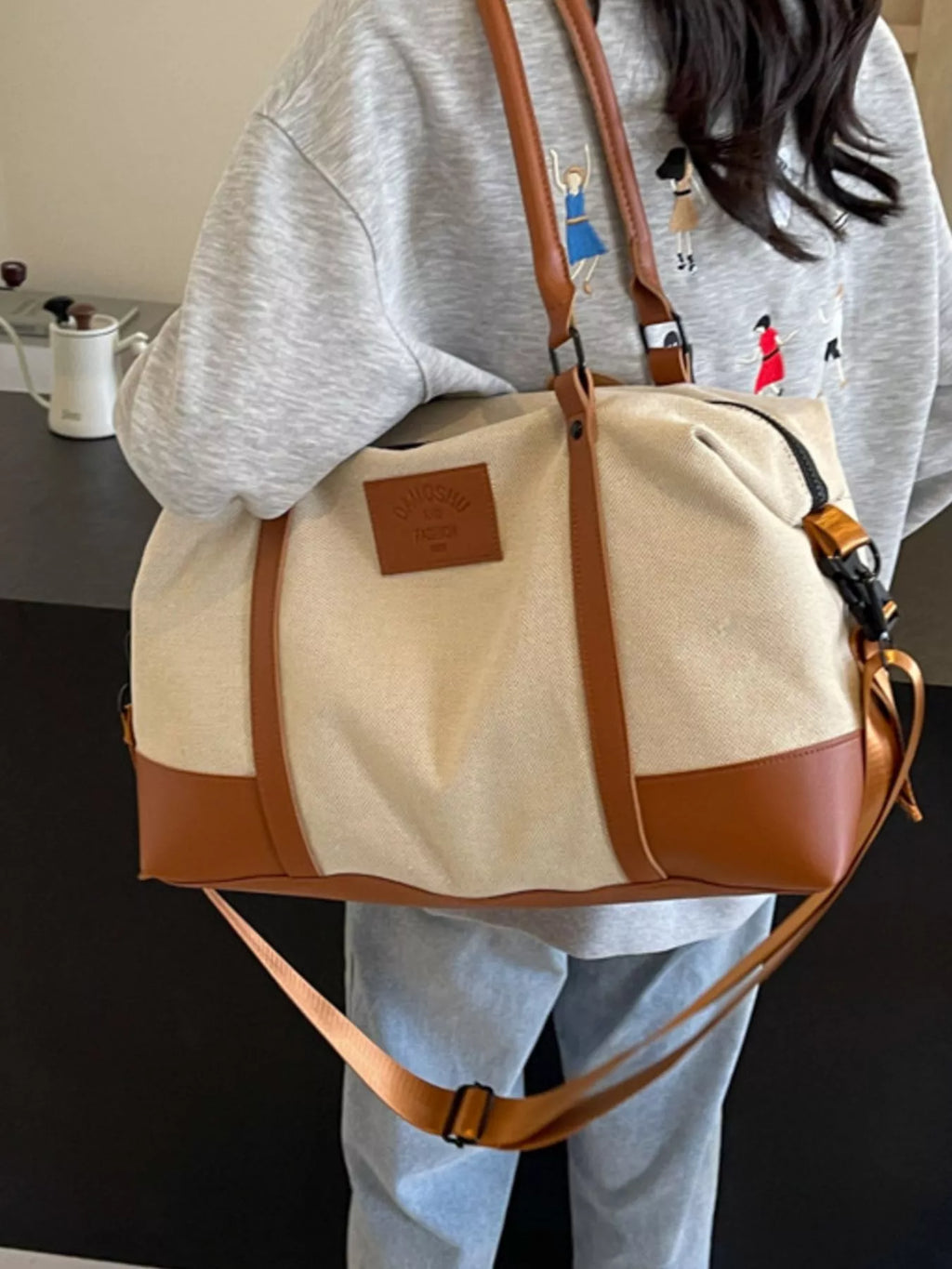 Travel Bag Canvas Leather Trim Large Handbags 8cd32c8a-af8b-42af-8b31-8314f3a26760-Max-Origin Trendsi