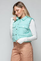 Crop Vest Snobbish Snap Down Quilted Sleeveless Green Outwear 8cde941f-ab4e-4e15-afc5-ac3108b217c9-Max Trendsi