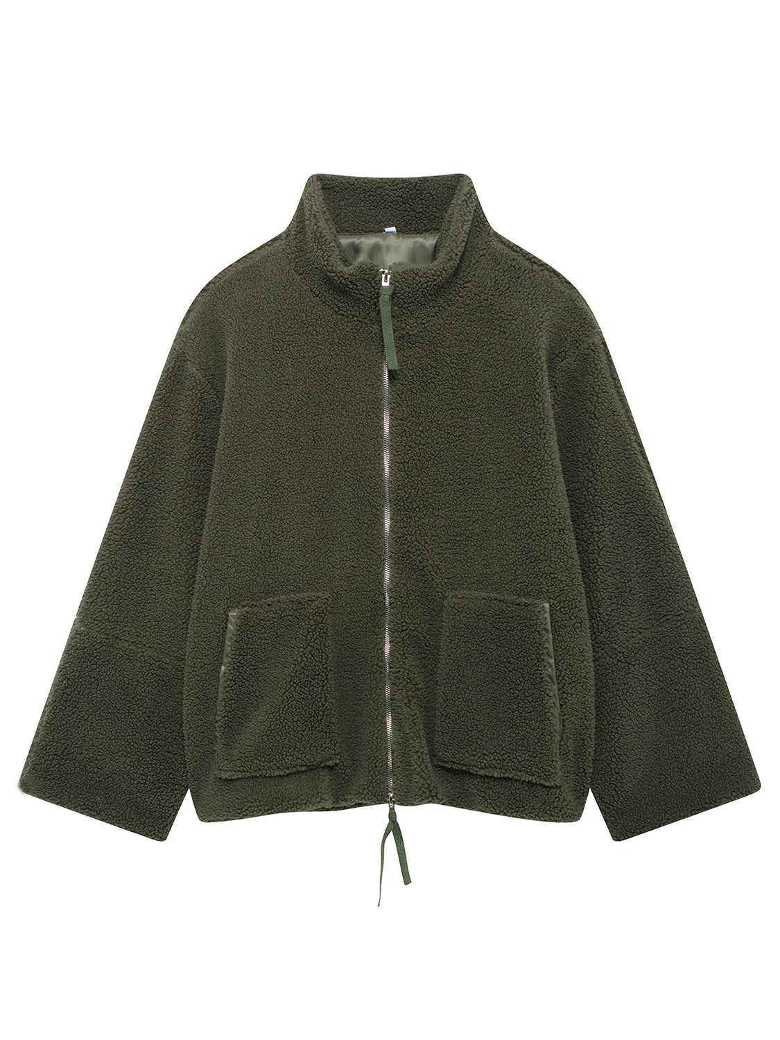 Turtleneck Plush Jacket Women Zip Up Long Sleeve Outer Double Pockets Coat 8cec2219-db83-407b-8d22-ff80618a24cb-Max Trendsi