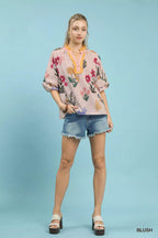 Umgee Womens Blouse Floral Puff Sleeve Top with Scallop Trim Collar 8cec3dc6-9eaa-4196-88ea-28c9b886aef2-Max-Origin Trendsi