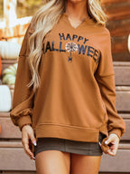 Women's Oversized Sweatshirt Happy Halloween Graphic Notched Long Sleeve Top Terracotta 8cf3369d77bb471ab173638e80e0c4ec-Max-Origin Trendsi