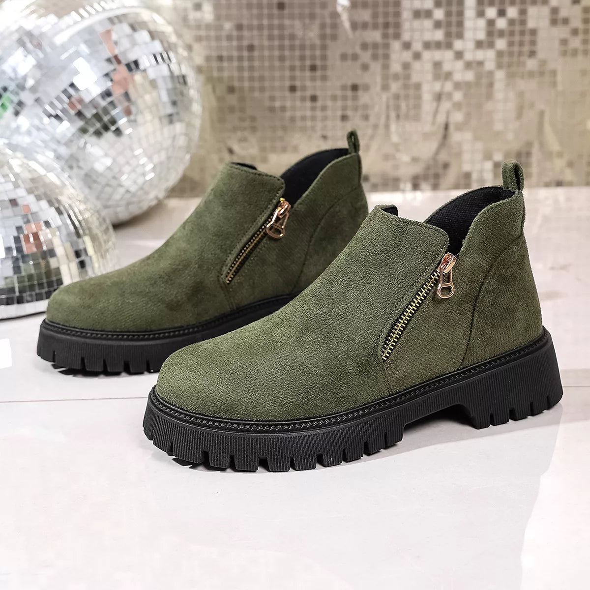 Women's Ankle Boots Faux Suede Round Toe Side Zip Mid Heels Shoes 8d04b3ea8d4f4bf7a77a2aa212db7ae3-Max-Origin Trendsi