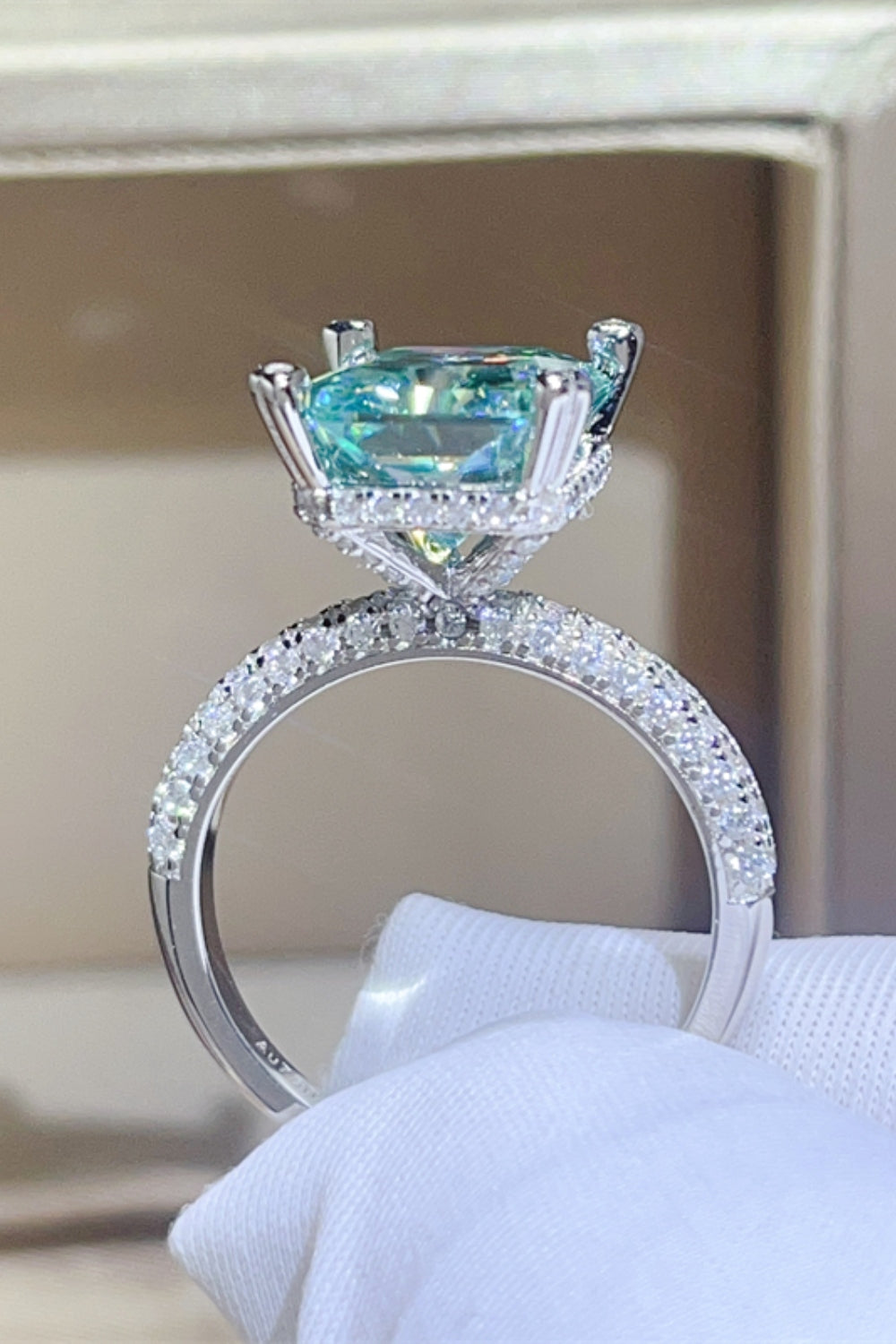 5 Carat Moissanite Ring Teal Stone 925 Sterling Silver Square Platinum-plated Teal 8d12df20-d43e-41f6-802e-d5e265b5b98a-Max Trendsi