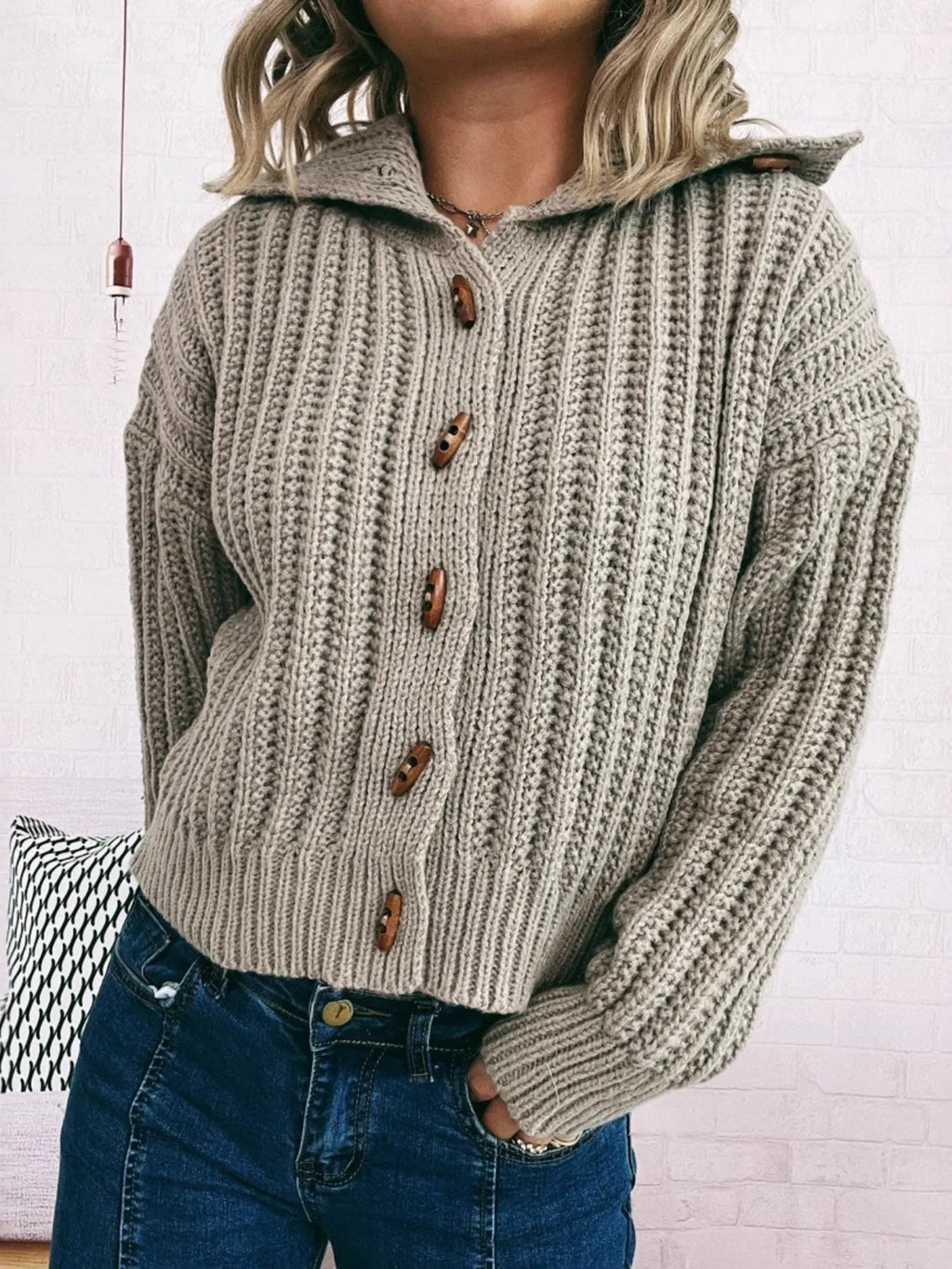 Women's Cardigan Button Up Collared Long Sleeve Knitwear