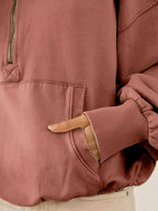 BiBi Women's Fleece Hoodie Terracotta Stitch Detailed Elastic Hem Half Zip 8d2b3ea1-fafa-49a4-b014-b9e7409f6a85-Max-Origin Trendsi