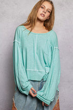 POL Round Neck Long Sleeve Exposed Seam Top with Chest Pocket AQUA 8d3e32c6-0633-4620-ae93-f95ee107b939-Max-Origin Trendsi