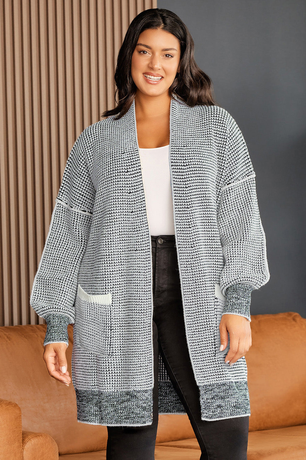 Plus Size Open Front Longline Cardigan with Pockets