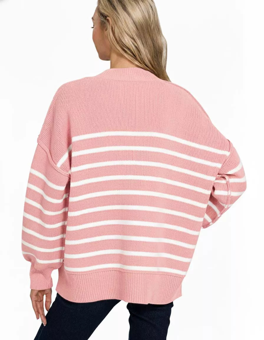 Zenana Oversized Striped Sweater Womens Dark Pink Exposed Seam 8d5b8d86-08a2-4d9f-93b9-f44aaad9a899-Max-Origin Trendsi