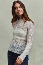 SO ME Womens Blouse Lace Off White Long Sleeve 3d Effect Floral Layering Top 8d6d540a87534e8abf9ac3ed60016bee-Max-Origin Trendsi