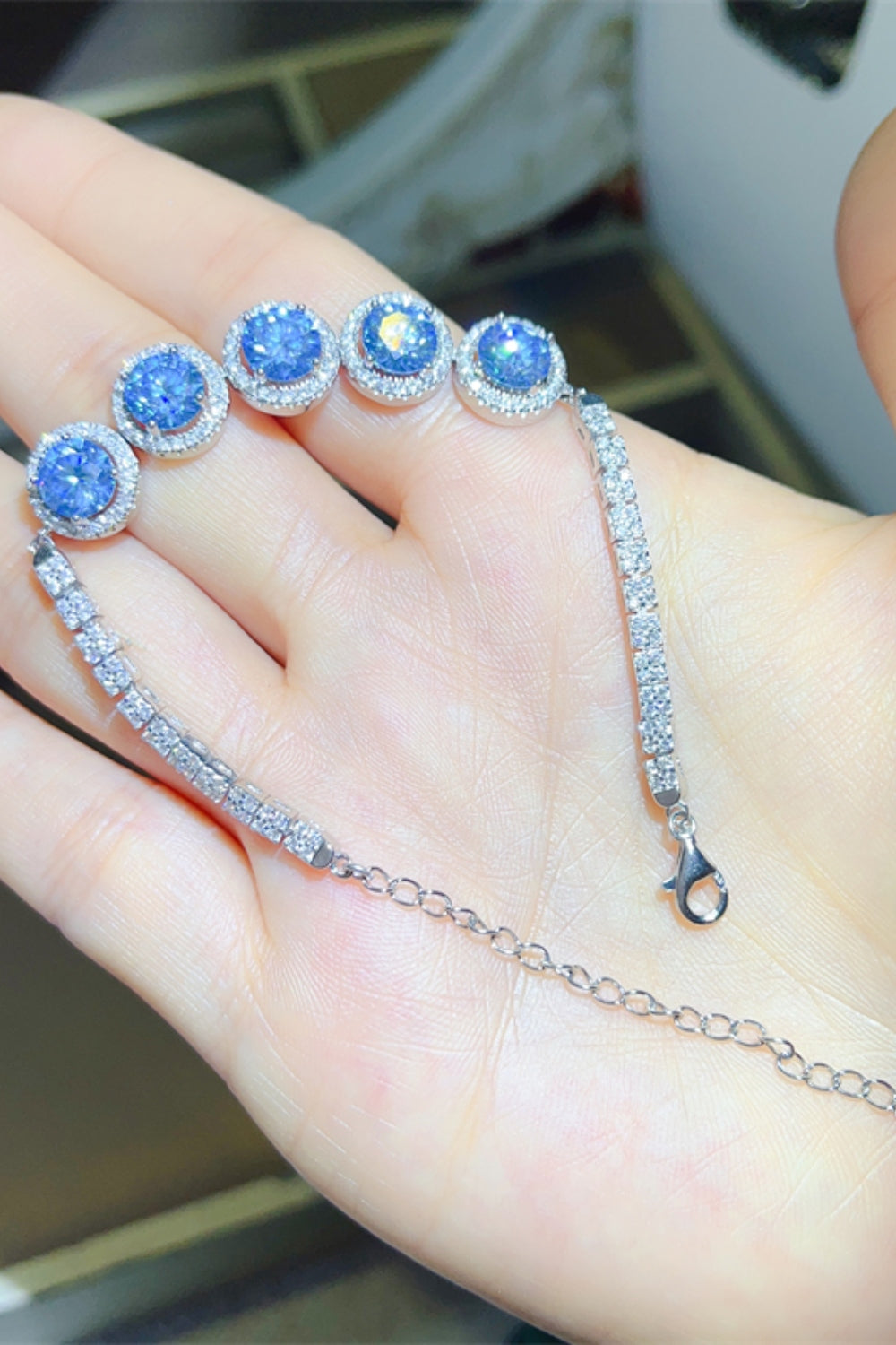 Silver Bracelet 5 Carat Moissanite Blue Round 925 Sterling Platinum-plated 8d7713b5-892d-4752-ba59-63302cc96981-Max Trendsi